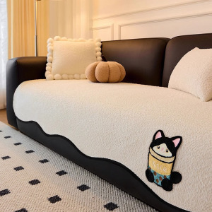 四季通用雪尼尔异形不规则直排一片式防滑防猫爪高级感皮沙发垫