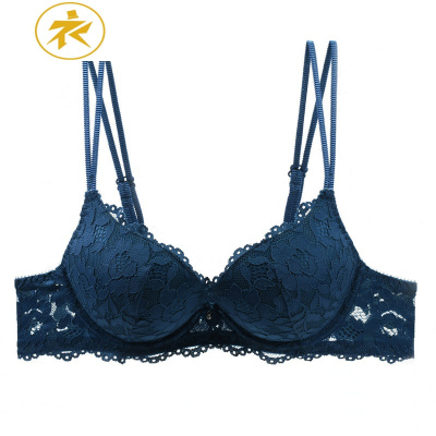 Ideamini显大加厚文胸少女聚拢小胸细带上托性感内衣内裤套装蕾丝美背刺绣文胸套装
