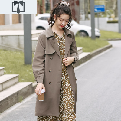 SUNTEK风衣女中长款小个子外套女2021春季新款韩版宽松设计感气质大衣风衣