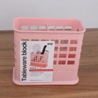 家用厨房筷子筒筷子架塑料餐具笼架沥水收纳多功能筷架筷笼勺子桶 敬平 浅粉色