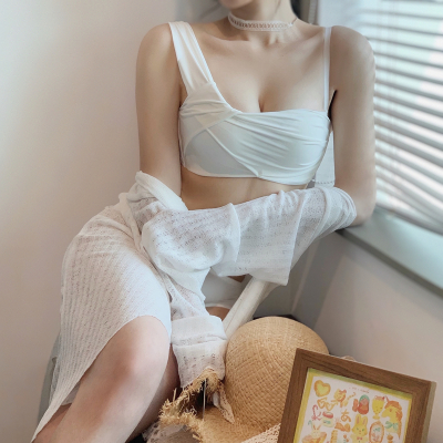 可莉允防走光白色抹胸式内衣女薄款胸罩小胸聚拢无钢圈文胸夏季透气露肩抹胸