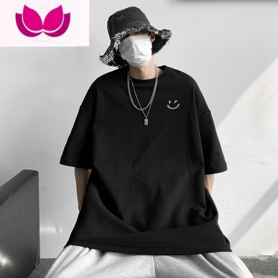 七斓300G短袖T恤男个性笑脸印花半袖体恤宽松百搭打底衫潮流