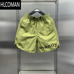 HLCOMAN夏季男士短裤潮牌宽松薄款冰丝速干沙滩裤时尚字母印花痞帅运动裤