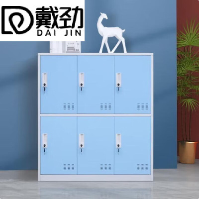 戴劲物柜多门更衣柜带锁工具柜教室学生书包柜多格子收纳柜 白蓝六门
