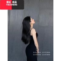 YIBUSHENG卡戴珊同款春纯欲性感辣妹修身显瘦包臀黑色吊带连衣裙女长裙子