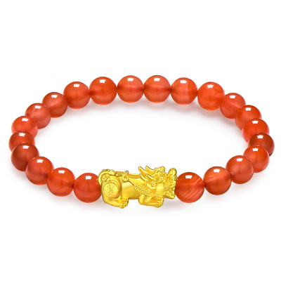 佐喜佑福貔貅南红玛瑙黄金手链女士款足金金重约0.6-0.9克ZXZBZX104CaYF