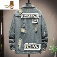 YANXU学生帅气牛仔夹克韩版潮男休闲百搭上衣服男士复古破洞外套