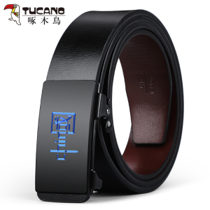 啄木鸟皮带男士真皮无牙内穿自动扣腰带时尚商务无卡槽牛皮裤带tk
