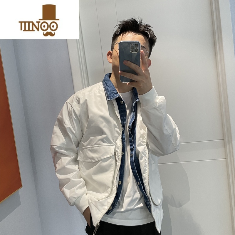 YANXU轻熟男士牛仔假工装大口袋外套新款情侣休闲大码夹克上衣