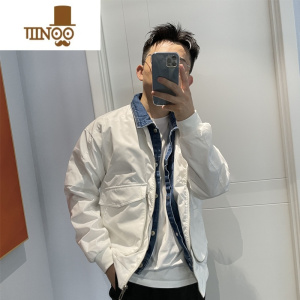 YANXU轻熟男士牛仔假工装大口袋外套新款情侣休闲大码夹克上衣