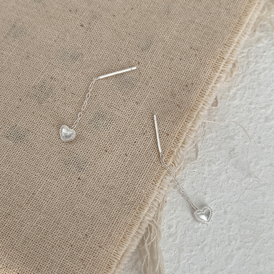 s999纯银爱心耳线免摘睡觉耳钉养耳洞小流苏耳环女轻奢高级感送女朋友老婆情人节七夕生日礼物