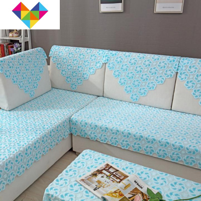 枕巾扶手巾防尘罩现代毯头洋气靠沙发简约搭榻榻米盖四季靠背纱巾蓝色苹果花(16针加密加厚)90*160cm长方巾