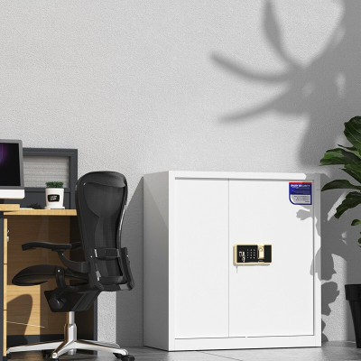 绵冠保密柜文件柜资料柜钢制带锁储物柜双保险电子指纹密码锁防盗铁皮柜灰白色矮柜单节