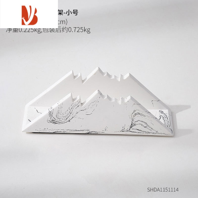 三维工匠轻奢立式餐巾纸夹北欧ins西餐厅咖啡厅酒店收纳纸巾盒三角纸巾架 大理石纹雪山纸巾架-小(升级款-水泥材质)
