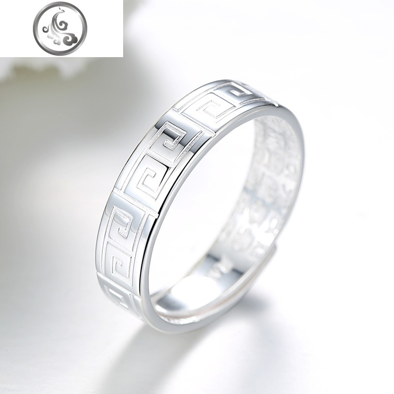 中国风回纹纯银戒指男士 单身戒 个性潮男单身食指白银复古银饰潮