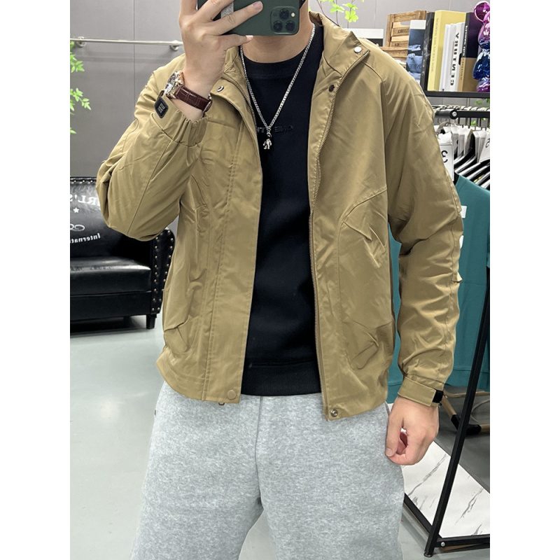 新款时尚帅气简约立领夹克男士春秋季宽松潮流休闲青年外套男