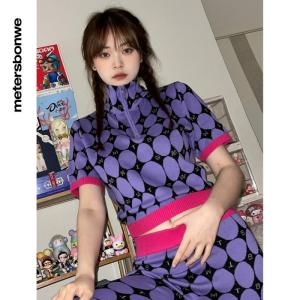 [2件2折价:79]美特斯邦威短袖毛针织衫女夏季新款拉链领口立领女上衣