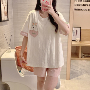 睡衣女夏季圆领短袖短裤套装2026新款卡通简约款休闲家居服可外穿