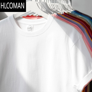HLCOMAN250g短袖t恤 纯色厚实宽松基础款新疆棉半截袖上衣男女夏