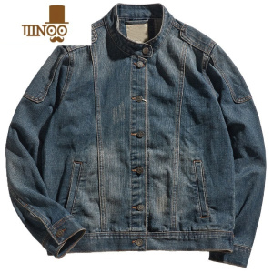 YANXU美式复古洗水做旧牛仔夹克男个性立领工装硬汉机车潮流外套上衣男
