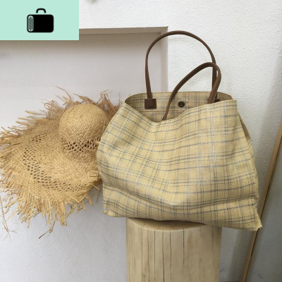 包包女2020夏季新款女包大容量手提格子包百搭单肩托特大包春游包NEW LAKE女士单肩包