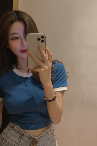 夏季短款韩国女装修身纯色短袖T恤女露脐上衣打底衫衣服