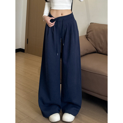 藏青色运动裤女新款春秋季低腰卫裤直筒宽松慵懒小个子阔腿裤