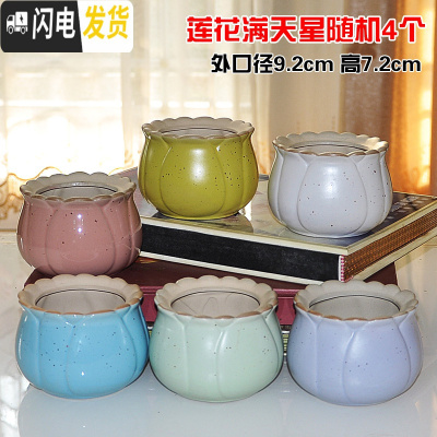 三维工匠4个9.9元陶瓷花盆多肉粗陶素烧透气个性自彩陶瓷花盆大小盆栽 莲花满天星随机4个 小花盆容器