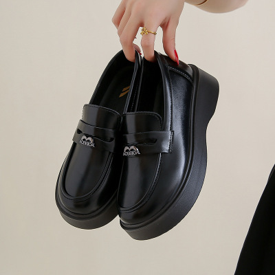 2025春季新款ins韩版松糕底乐福鞋女学生厚底休闲一脚蹬皮鞋