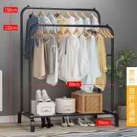 落地晾衣架单杆式挂衣杆室内简易衣架家用卧室衣服架子阳台凉衣架衣架 三维工匠 [双杆]黑色110cm——售价45元 晾衣杆