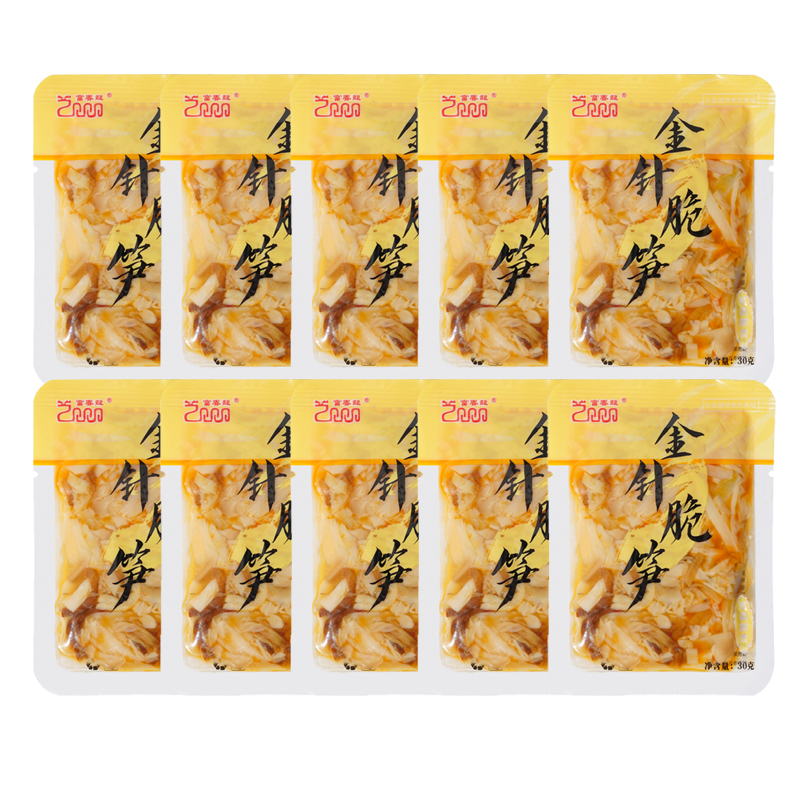 富春龙即食金针菇脆笋30g*10袋装 香辣味 鲜嫩多汁脆爽可口