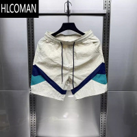 HLCOMAN男士速干短裤休闲宽松薄款运动五分裤潮牌沙滩裤拼接撞色阔腿中裤