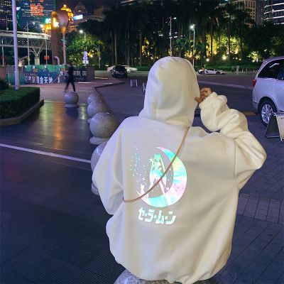 美少女战士反光卫衣女学生秋冬季2020新款韩版宽松加绒上衣外套潮娜蜜雨(NAMIYU)