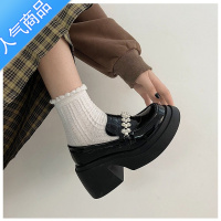 SUNTEK厚底乐福鞋女单鞋2023春秋新款甜酷珍珠高粗跟英伦玛丽珍jk小皮鞋