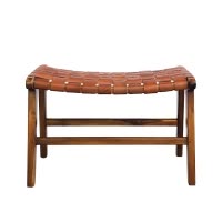 森美人北欧风沙发搁脚凳单人牛皮编织凳换鞋凳梳妆凳方塌搁脚小凳子