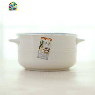 双耳陶瓷汤碗瓷家用上班族泡面碗带盖饭盒微波炉用学生保鲜碗 FENGHOU 5.5英寸双耳保鲜碗(可爱猫)