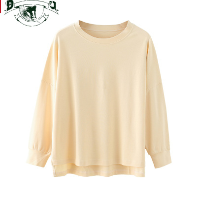 HLCOMAN棉秋冬季睡衣上衣单件女日系色针织棉长袖套头家居服可外穿