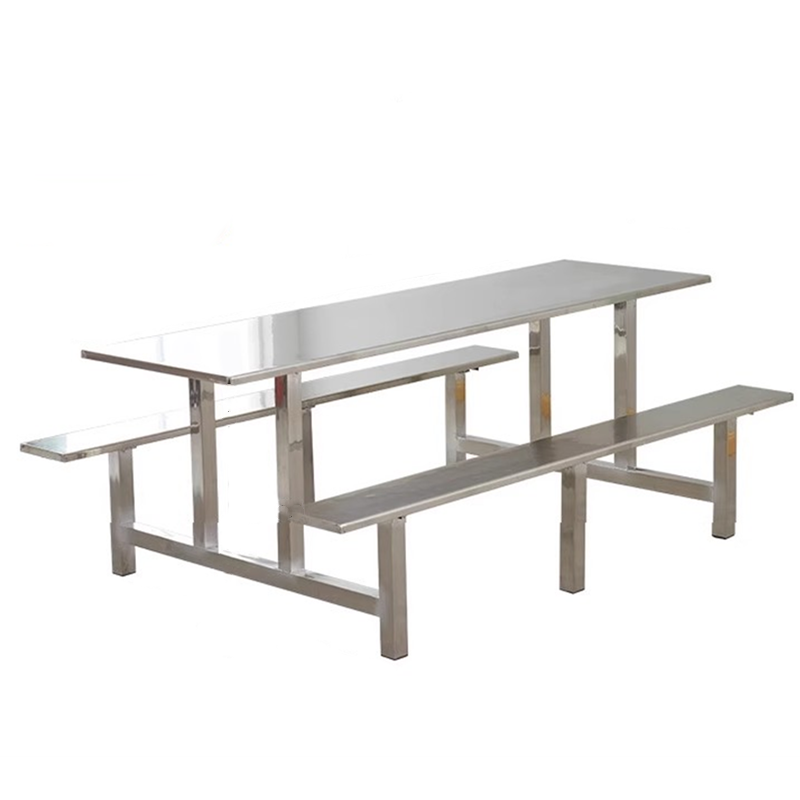 迅迈 8人位不锈钢加固款2000*600*750mm 单位学校不锈钢食堂餐桌椅组合公司员工地连体快餐桌椅