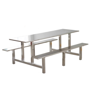 迅迈 8人位不锈钢加固款2000*600*750mm 单位学校不锈钢食堂餐桌椅组合公司员工地连体快餐桌椅