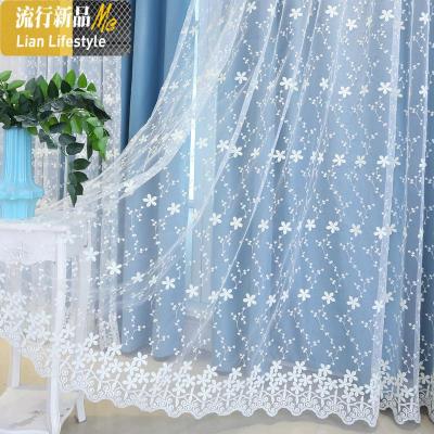 简约韩式全遮光蕾丝地中海蓝色网红飘窗窗帘公主卧室客厅成品定制 三维工匠