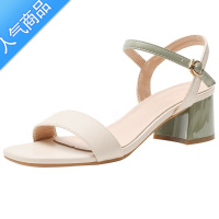 SUNTEK时装气质凉鞋女夏仙女风中跟粗跟2023年新款女鞋一字扣带高跟