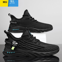 聚范男鞋夏季透气2024新款飞织网面网鞋男士跑步软底休闲黑色运动潮鞋