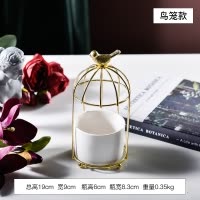 ins轻奢铁艺陶瓷花盆鸟笼铁架花瓶多肉绿植仿真花器装饰收纳摆件 三维工匠 手提花器-套装C