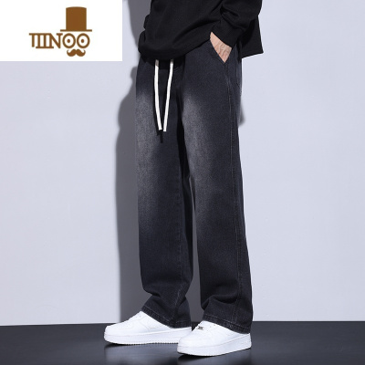 YANXU牛仔裤男夏季薄款黑色复古潮流潮牌美式男款裤子男生长裤直筒裤