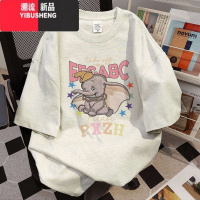 YIBUSHENG美式卡通小飞象印花百搭短袖T恤女情侣季新款宽松上衣
