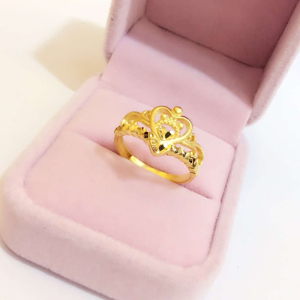 新款镀金戒指仿真 女久不掉色仿金欧币爱心皇冠开口戒指 沙金首饰送女朋友老婆情人节七夕生日礼物 活口可调节大小
