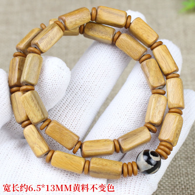 绿檀手串手链双圈黄料长方形珠长方体男女情侣手饰品文玩木串佛珠送女朋友老婆情人节七夕生日礼物