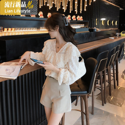 暖青汇减10-娃娃领衬衫女春秋长袖宽松韩版设计感小众法式温柔风上衣