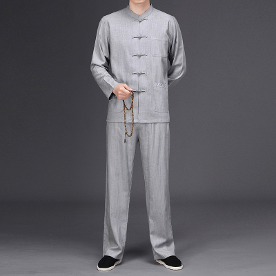 秋冬男士两件套长袖休闲套装中老年爸爸复古唐装中国风套装