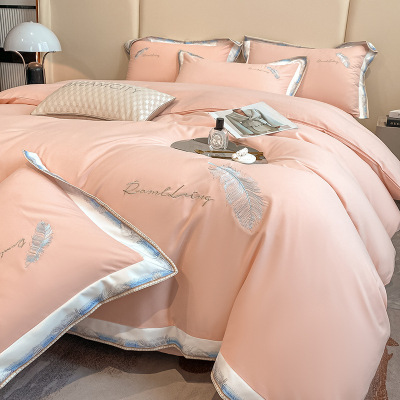 轻奢床上四件套水洗棉春夏季冰丝床单被套罩高级感丝滑_979